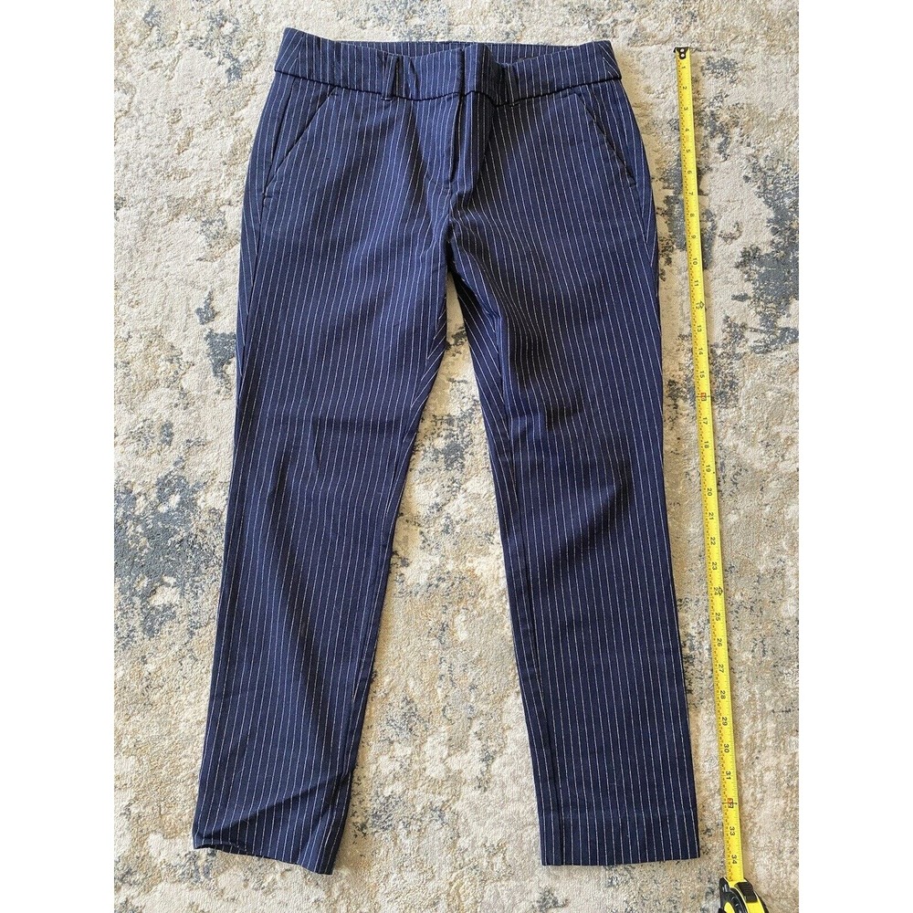 Ann Taylor Loft Pants Women Sz 4 Marisa Skinny Pin Strip Trouser Mid Rise Blue